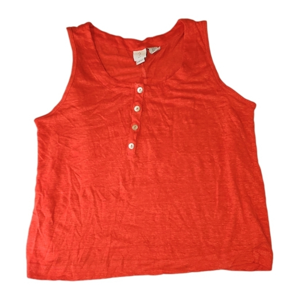 Joie 100% Linen Button Tank Top Layering Piece Red XL Boho Casual Country Relax